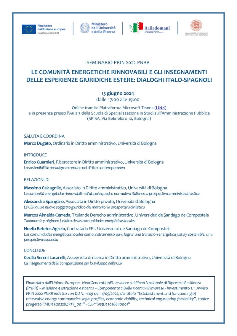 Le Comunità Energetiche Rinnovabili E Gli Insegnamenti Delle Esperienze Giuridiche Estere: Dialoghi Italo-Spagnol